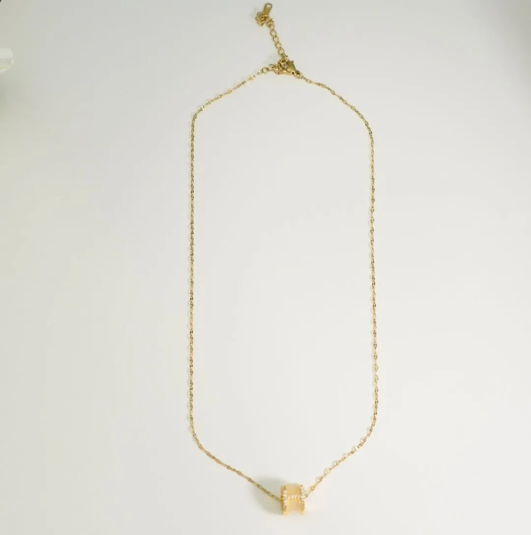 18K Gold-Plated Chain Pendant Necklace Mother of Pearl & Zirconia Studs
