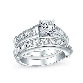 2-3CT Solitaire AAA CZ Engagement Wedding Ring Set 925 Sterling Silver