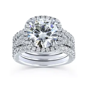 4-1/3ct.tw Halo Stacked Bridal Set - 3.10 Carat Center