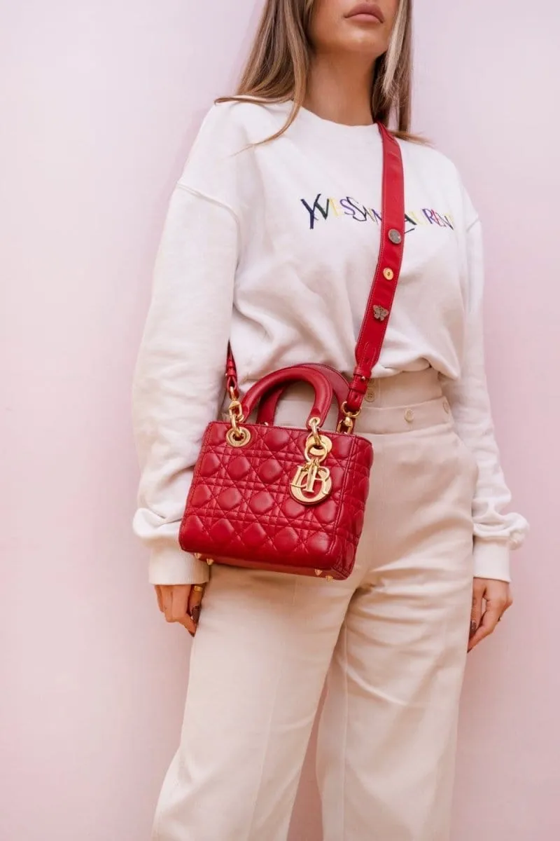 49. LP X C Christian Dior My Lady Dior Cannage Lambskin Red RJL1340