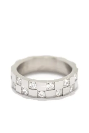 Ameena Rhodium Plated Stainless Steel CZ Checkered Ring - Silver