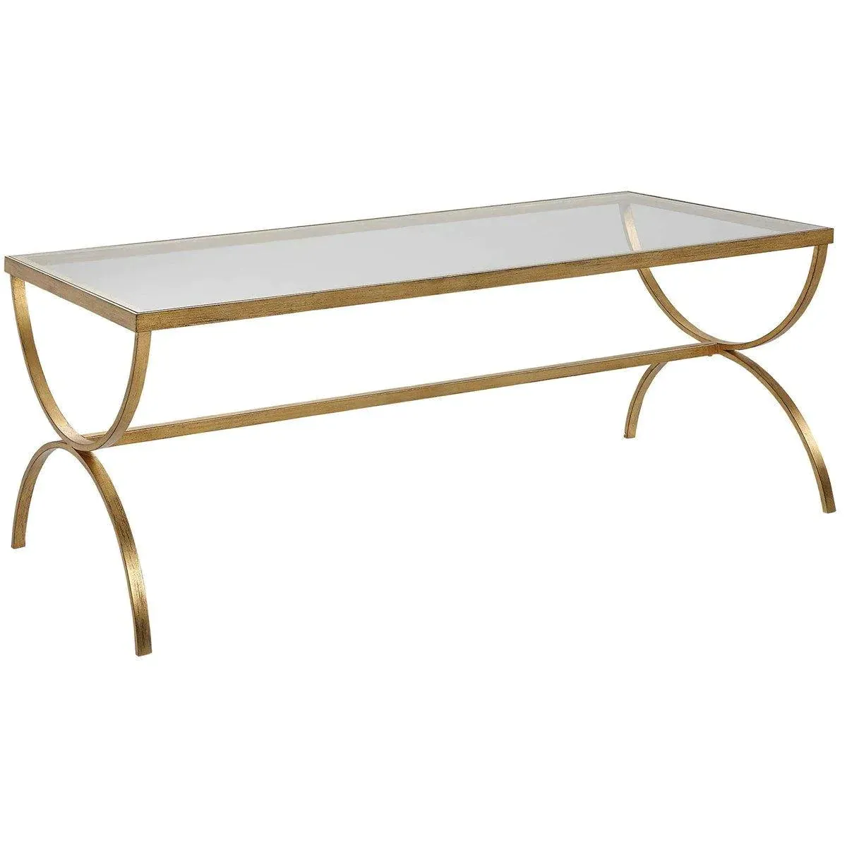 Antiqued Gold Forged Iron Coffee Table With Tempered Glass