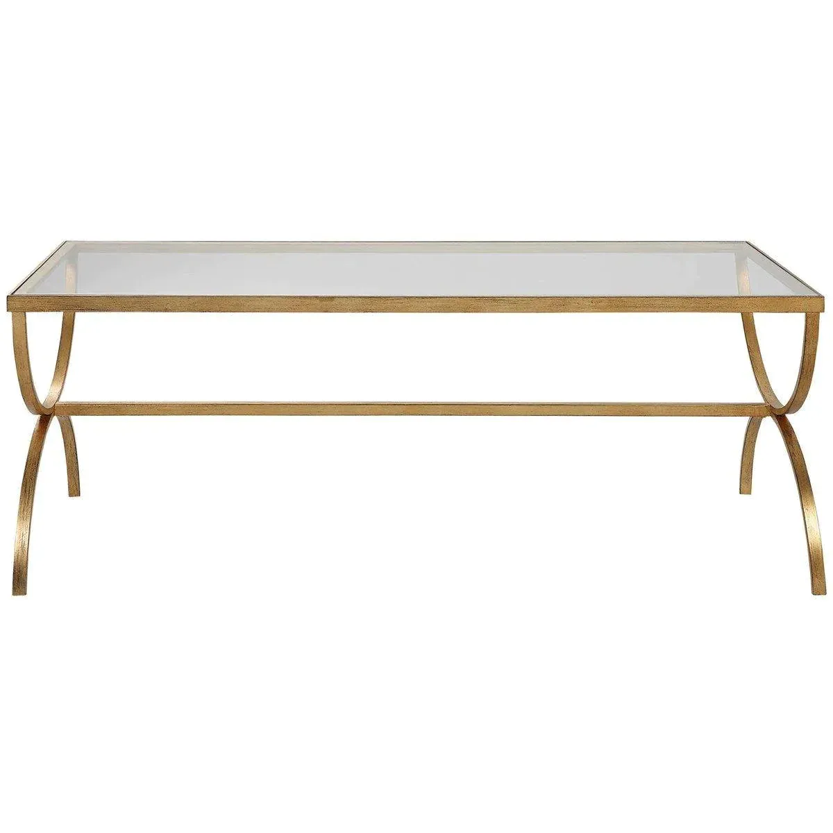 Antiqued Gold Forged Iron Coffee Table With Tempered Glass
