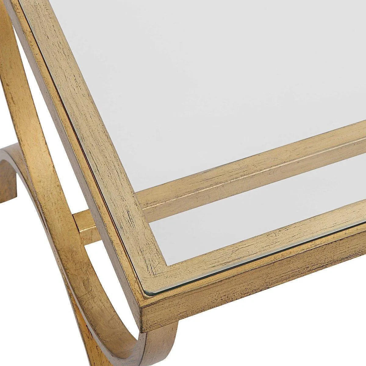 Antiqued Gold Forged Iron Coffee Table With Tempered Glass