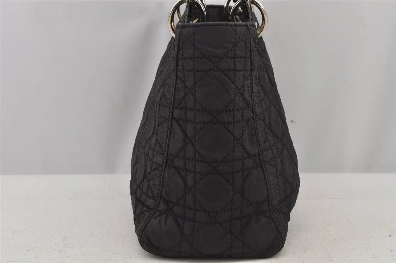 Auth Christian Dior Lady Dior Nylon Leather Cannage 2Way Hand Bag Black 5904J