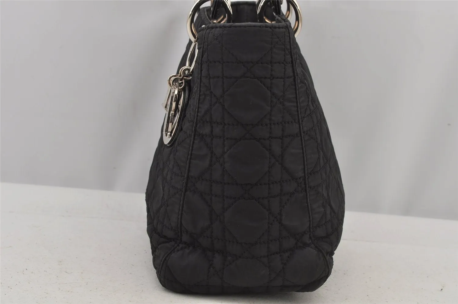 Auth Christian Dior Lady Dior Nylon Leather Cannage 2Way Hand Bag Black 5904J