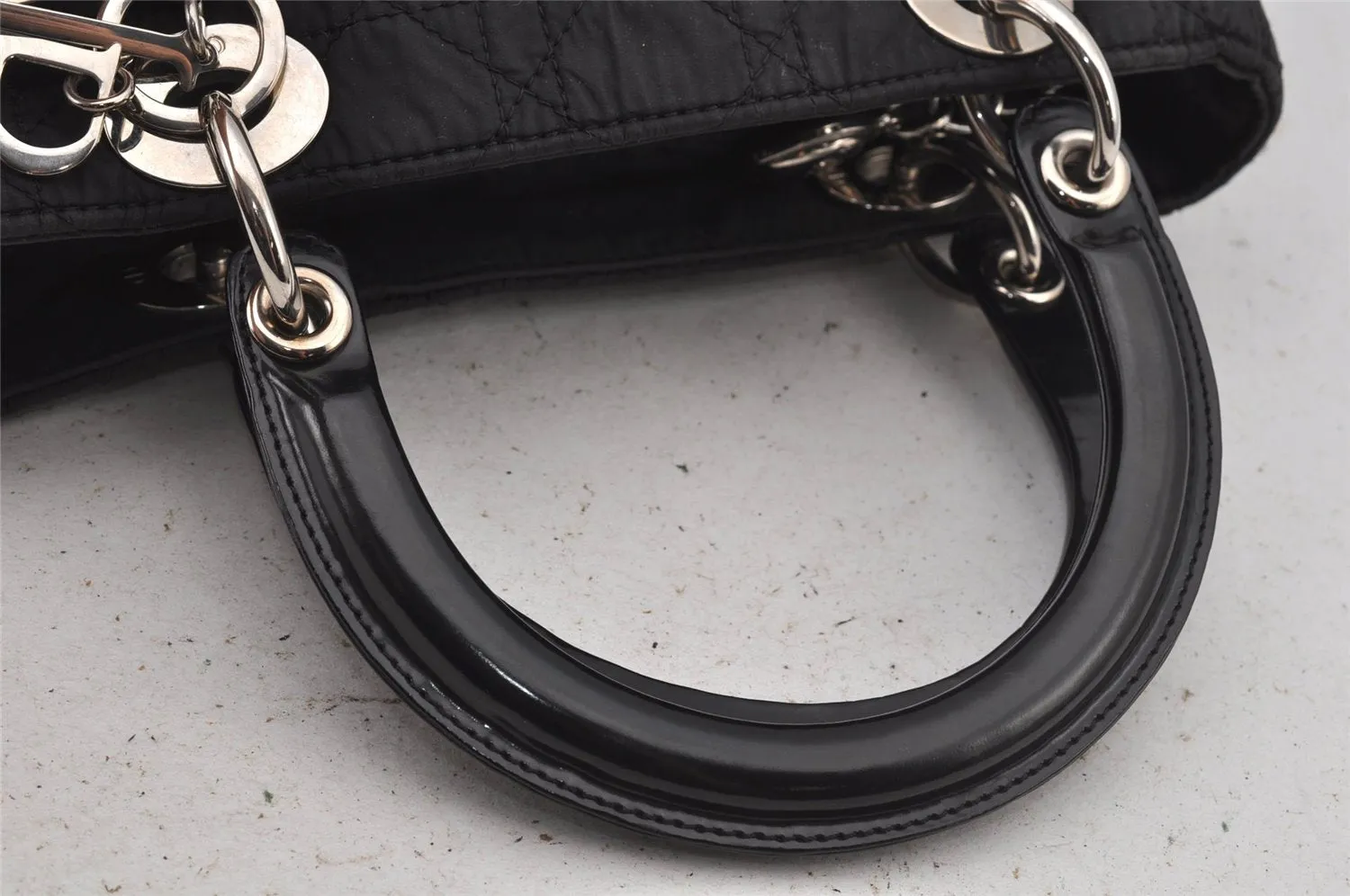 Auth Christian Dior Lady Dior Nylon Leather Cannage 2Way Hand Bag Black 5904J