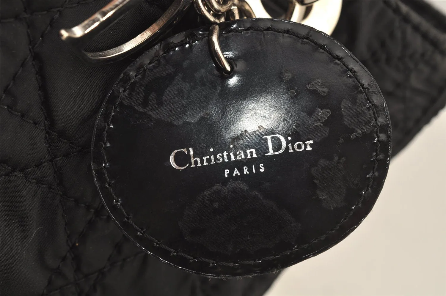 Auth Christian Dior Lady Dior Nylon Leather Cannage 2Way Hand Bag Black 5904J
