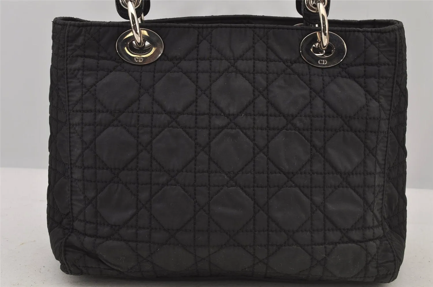 Auth Christian Dior Lady Dior Nylon Leather Cannage 2Way Hand Bag Black 5904J