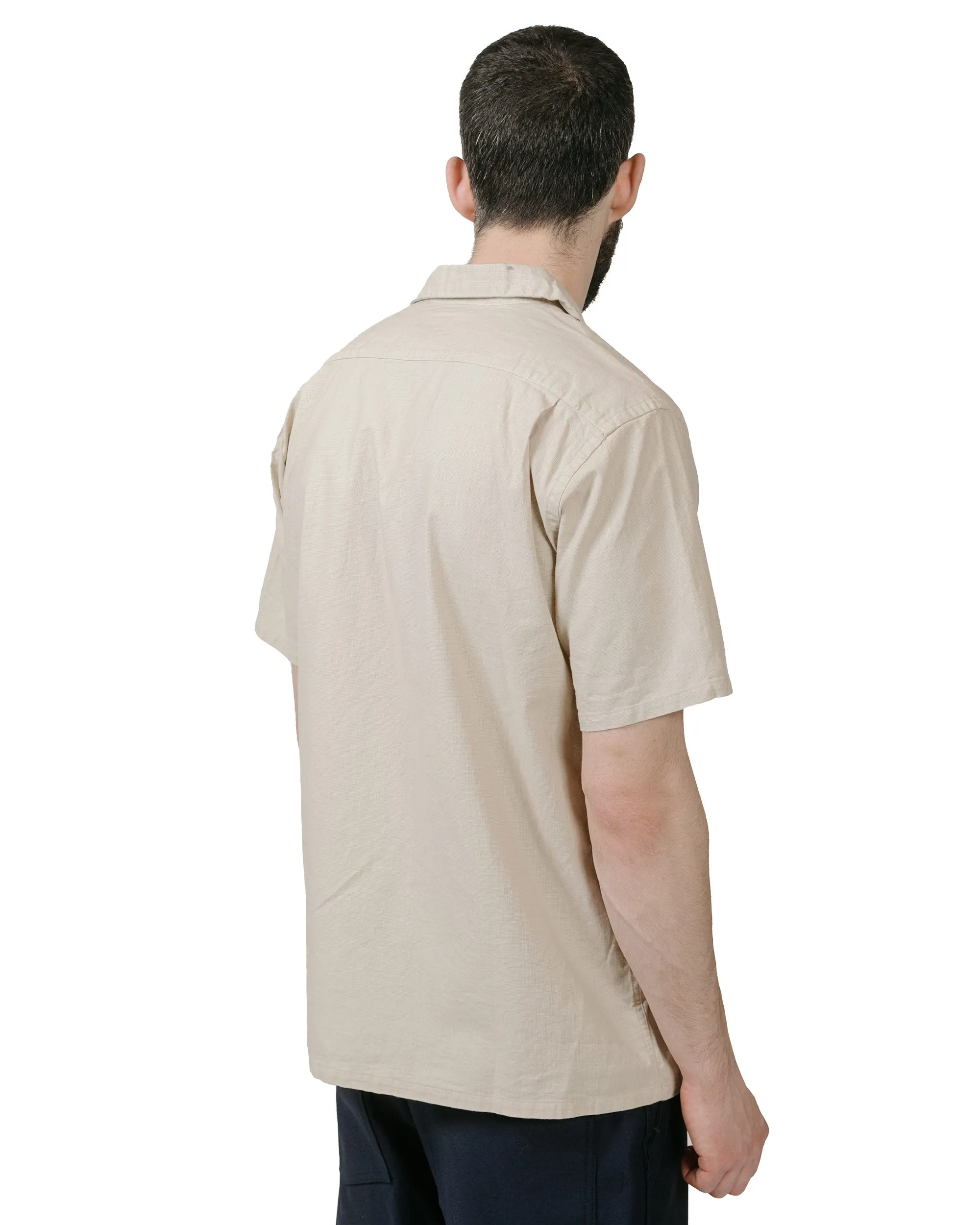Beams Plus Open Collar Cotton Linen Panama Garment Dye Sand