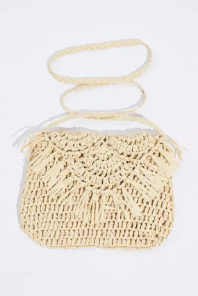 Beige Straw Crossbody Bag