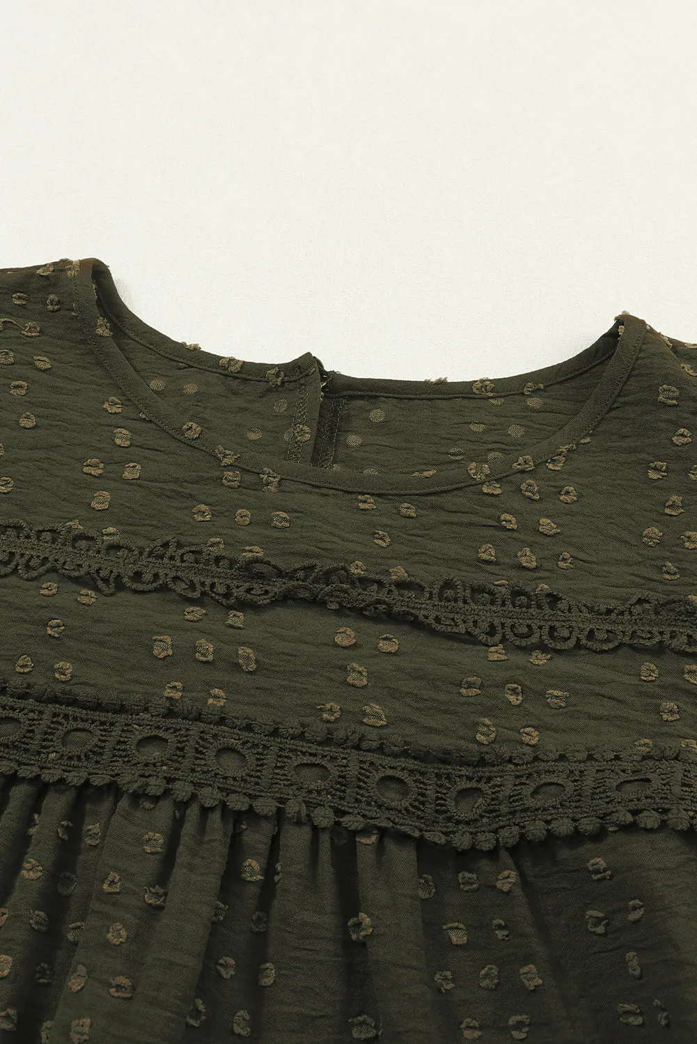 Black Lace Eyelet Ruffle Shoulder Long Sleeve Blouse