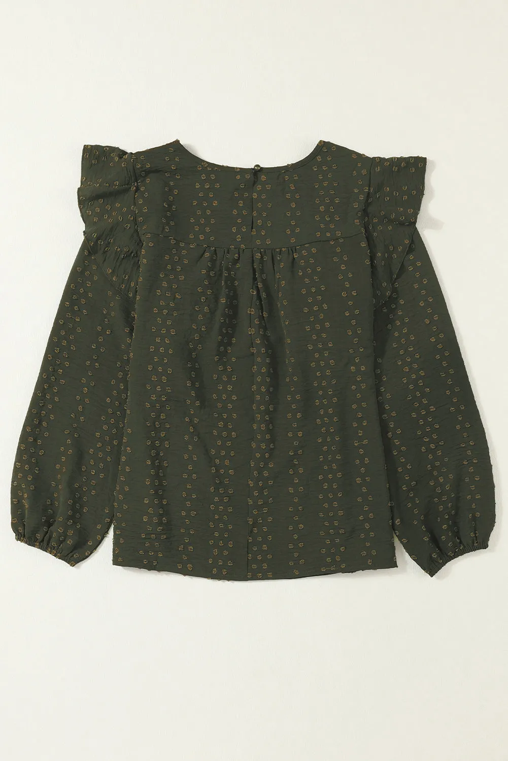 Black Lace Eyelet Ruffle Shoulder Long Sleeve Blouse