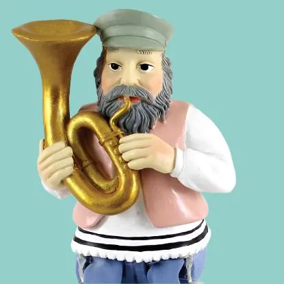 Bluenoemi  Musician Hassid Figurine.  Kleizmers Jewish Gift. Trombon player