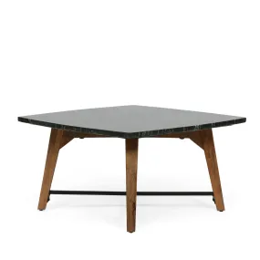 Boho Glam Handcrafted Marble Top Coffee Table, Black and Dark Espresso - NH852513