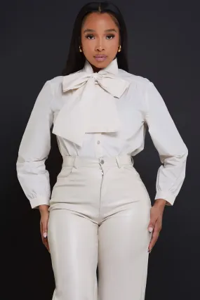 Boo Hoo Bow Tie Poplin Blouse - Cream