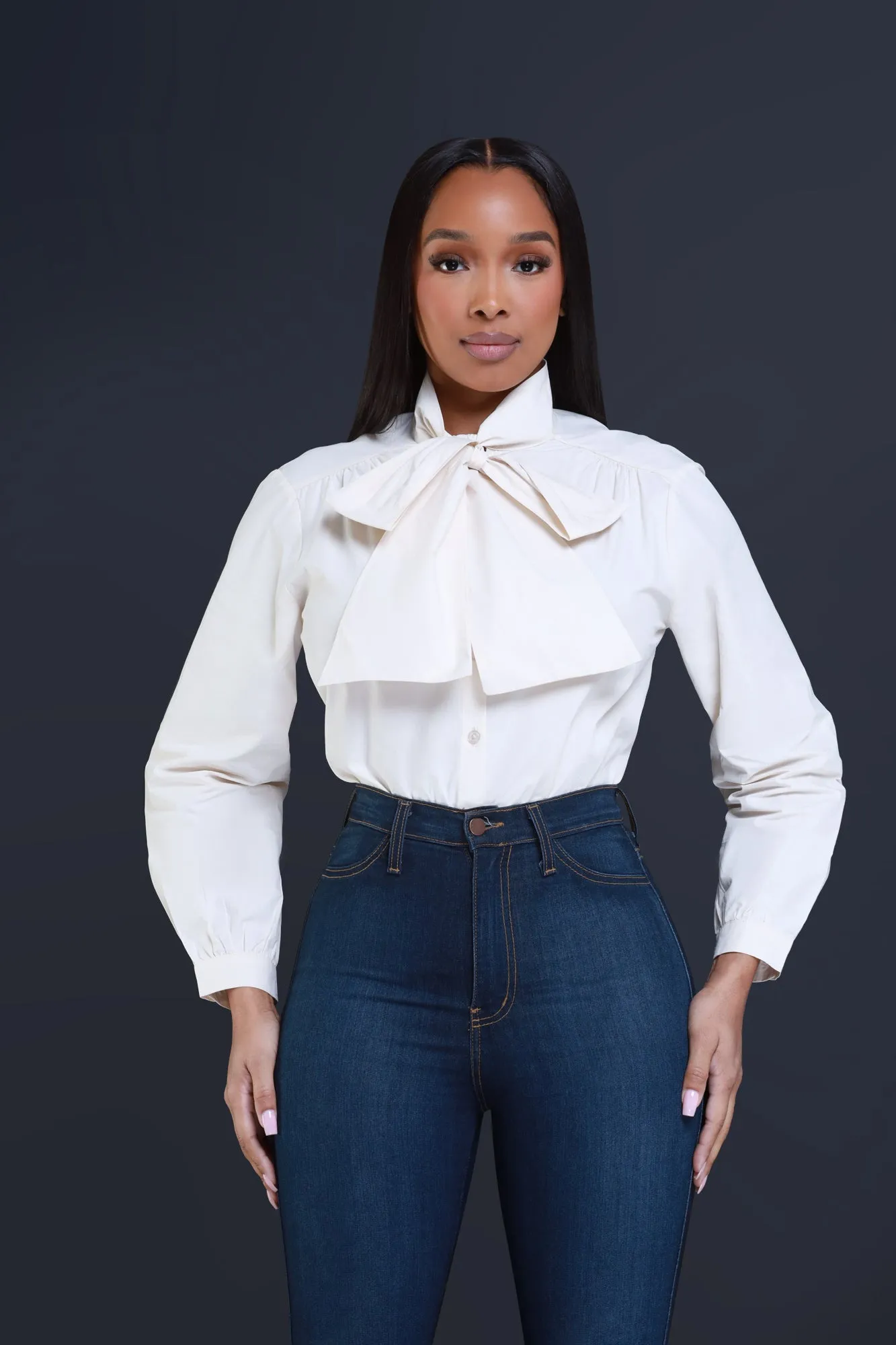 Boo Hoo Bow Tie Poplin Blouse - Cream