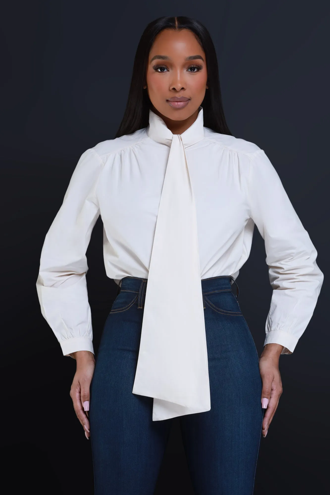 Boo Hoo Bow Tie Poplin Blouse - Cream