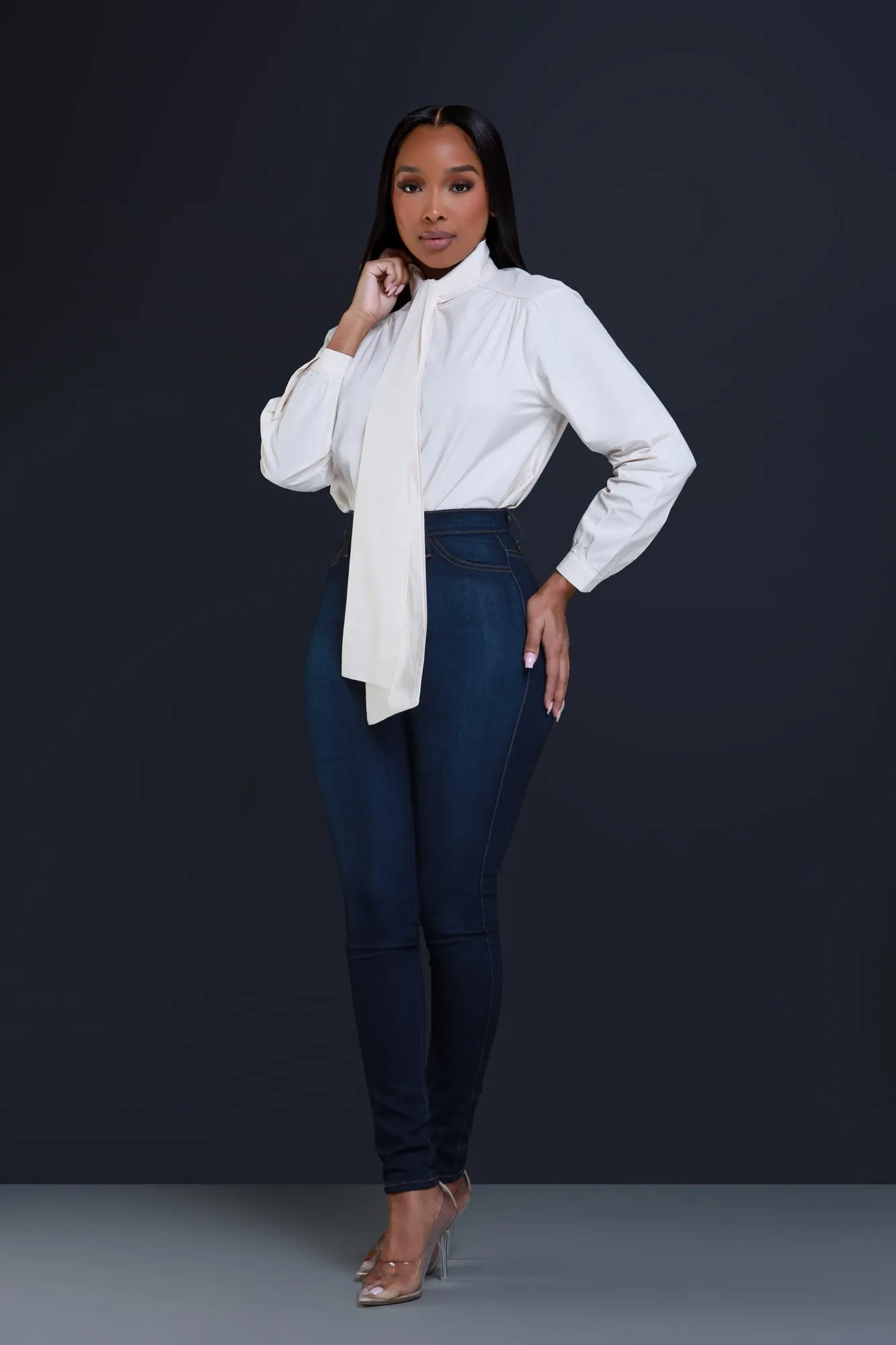 Boo Hoo Bow Tie Poplin Blouse - Cream
