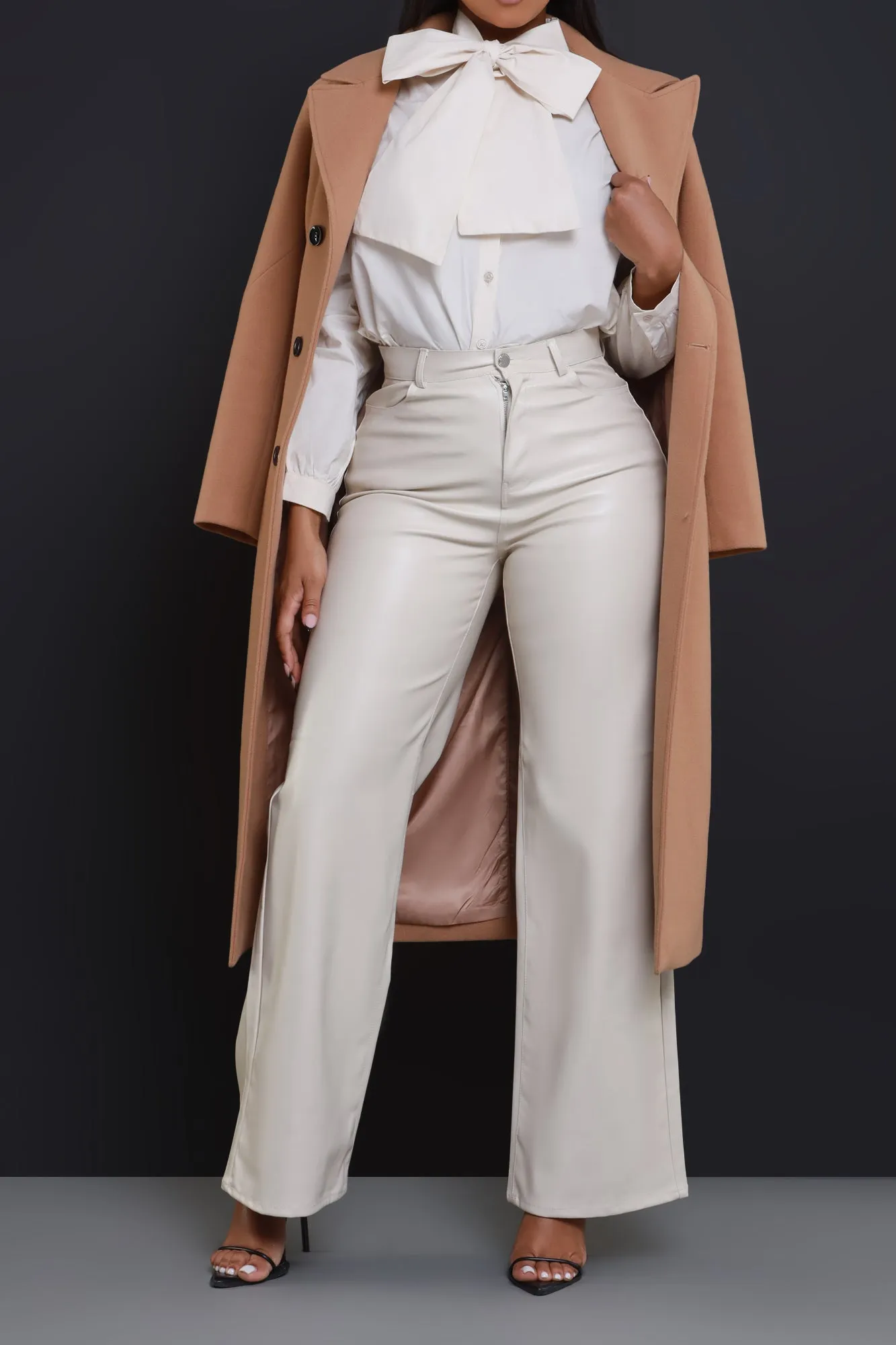 Boo Hoo Bow Tie Poplin Blouse - Cream