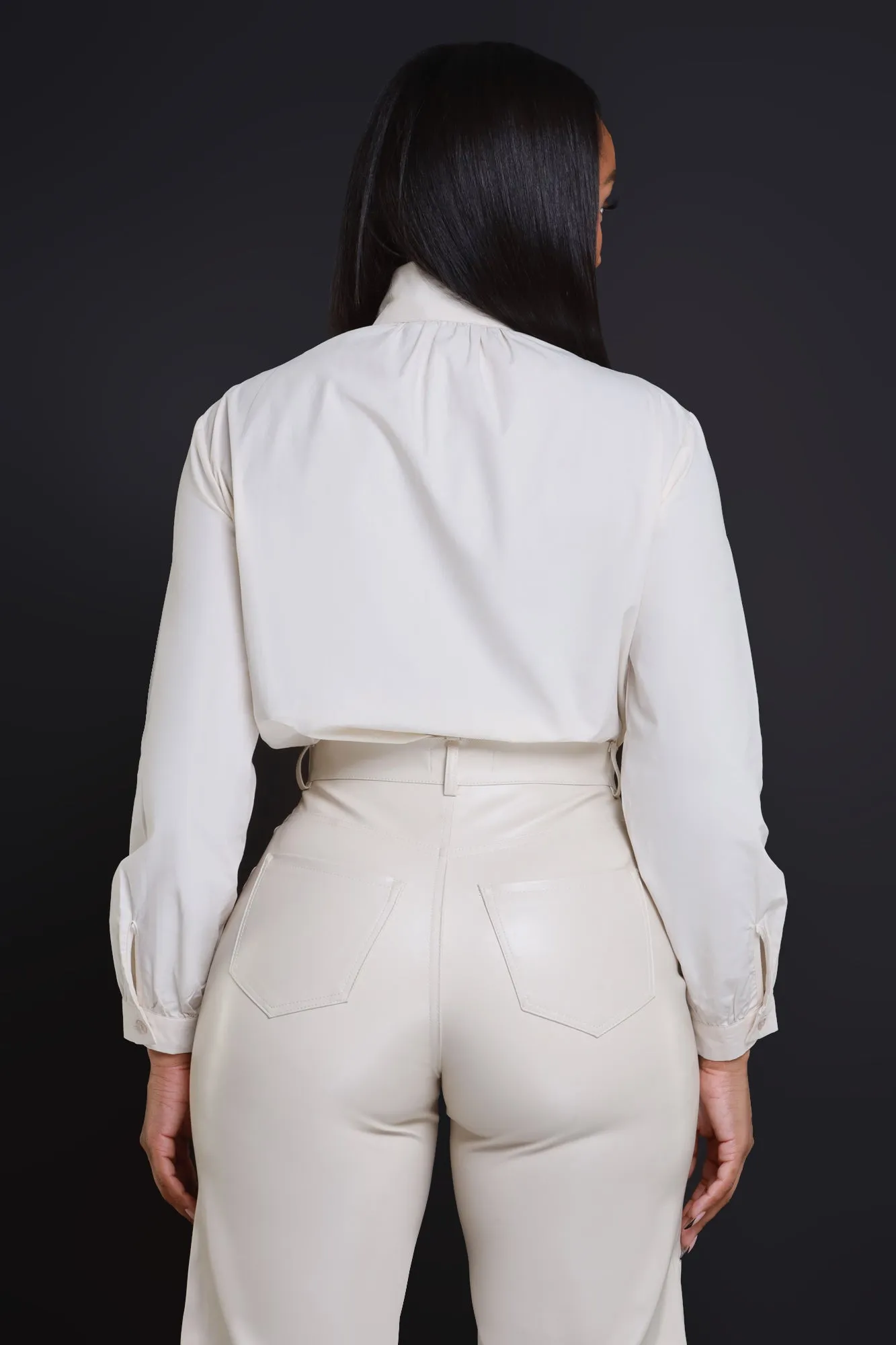 Boo Hoo Bow Tie Poplin Blouse - Cream