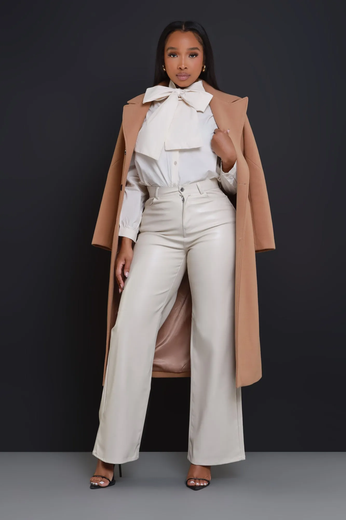 Boo Hoo Bow Tie Poplin Blouse - Cream
