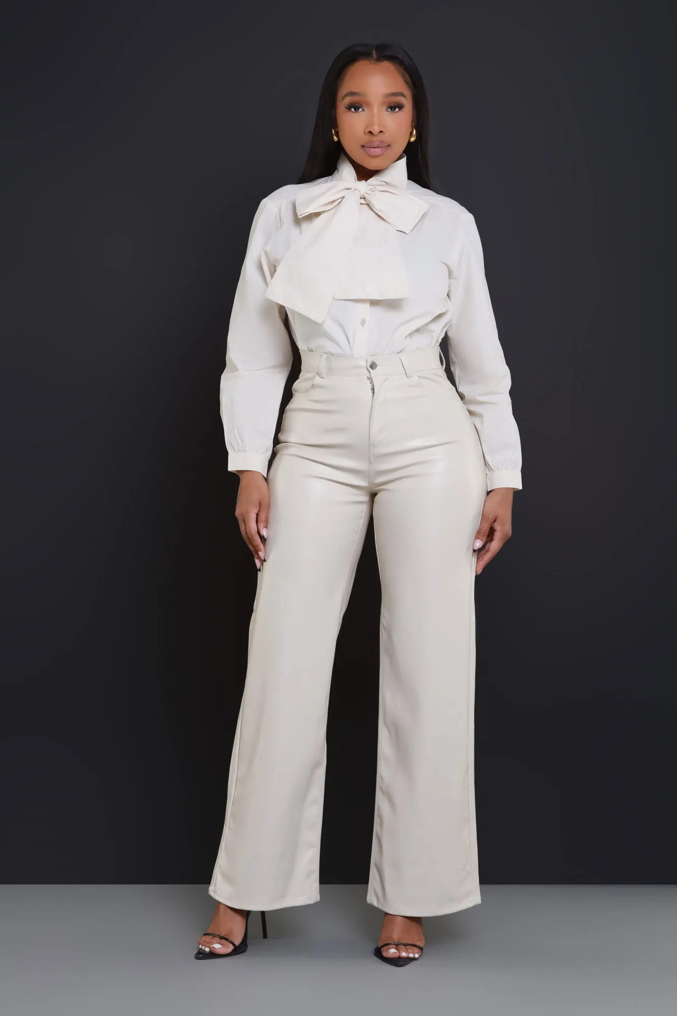Boo Hoo Bow Tie Poplin Blouse - Cream