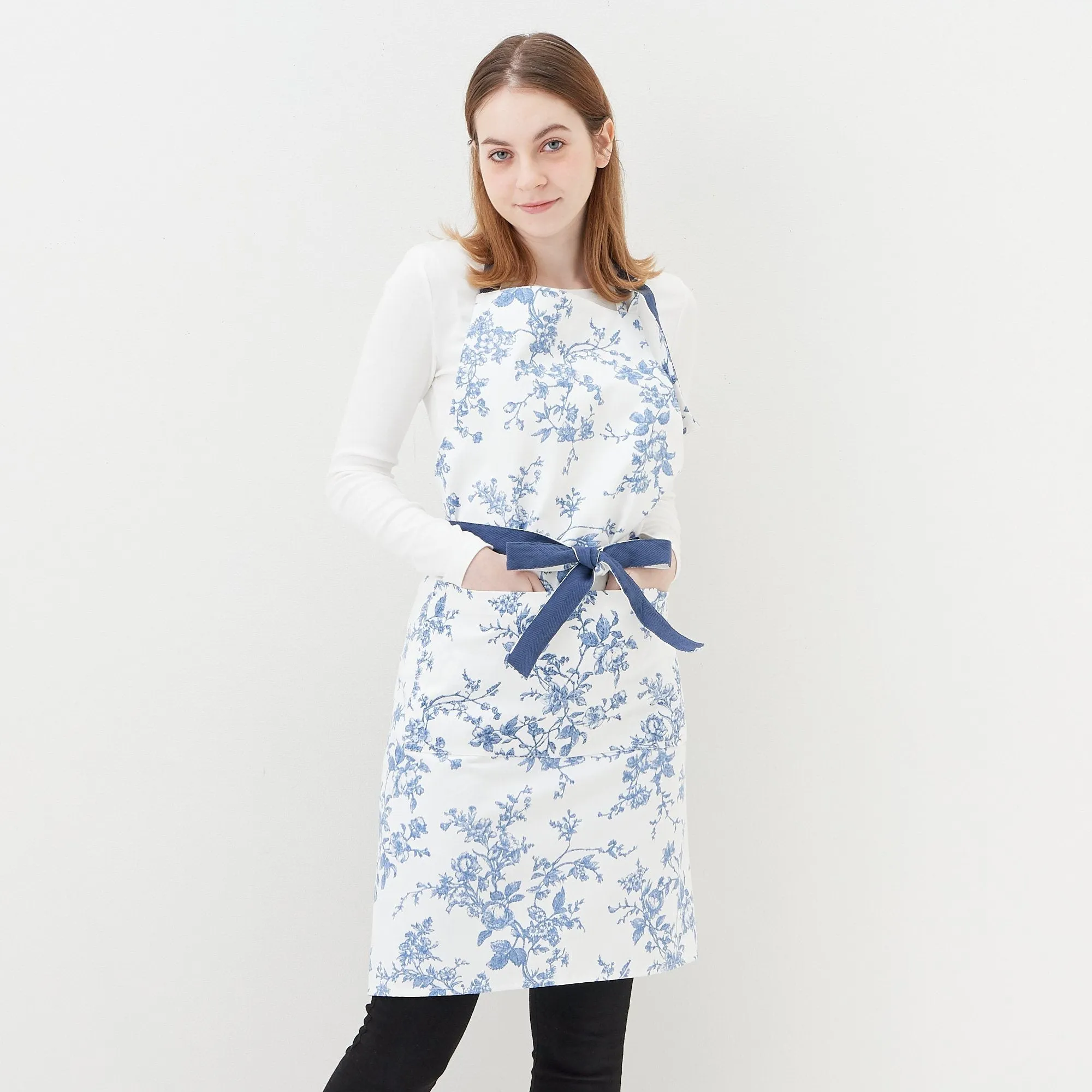 Botanical Cotton Full Apron Blue