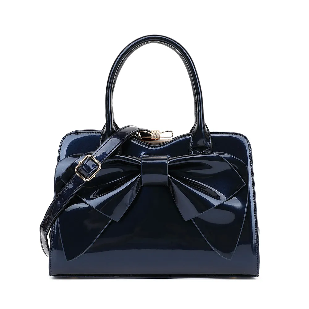 Bow Frame Satchel with Detachable Shoulder Strap patent leather 9466