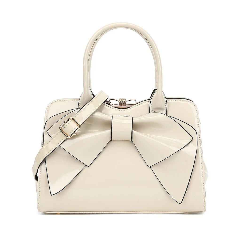 Bow Frame Satchel with Detachable Shoulder Strap patent leather 9466