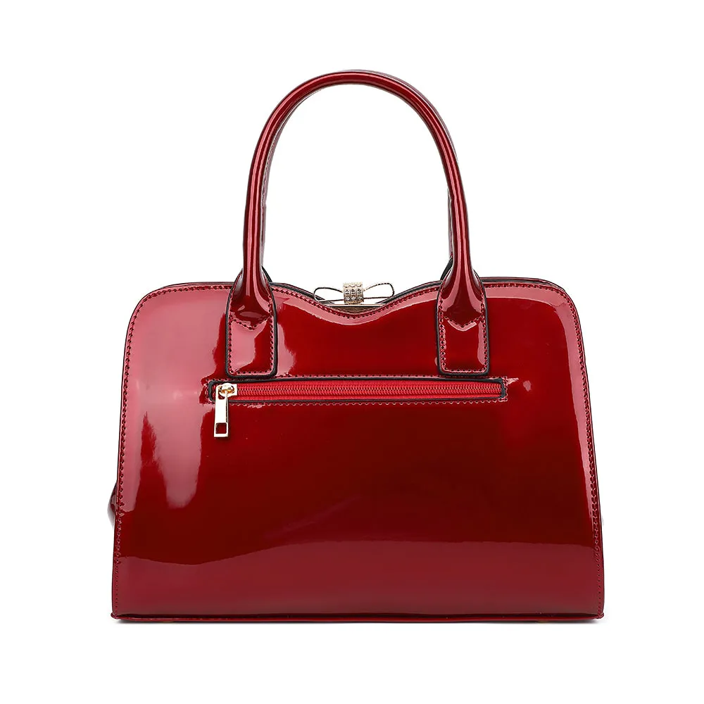 Bow Frame Satchel with Detachable Shoulder Strap patent leather 9466
