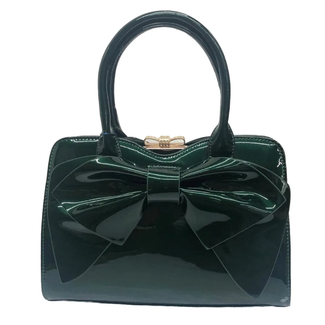 Bow Frame Satchel with Detachable Shoulder Strap patent leather 9466