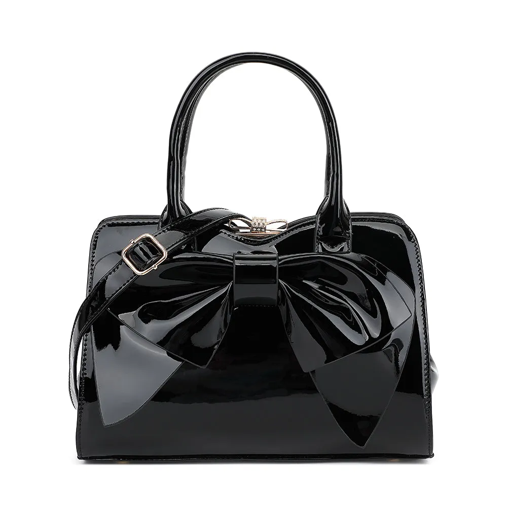 Bow Frame Satchel with Detachable Shoulder Strap patent leather 9466
