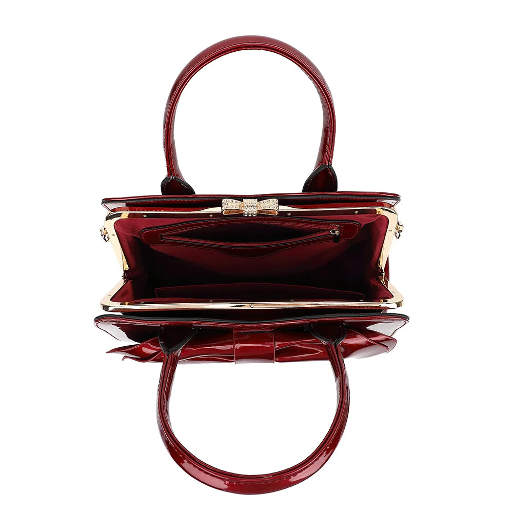 Bow Frame Satchel with Detachable Shoulder Strap patent leather 9466