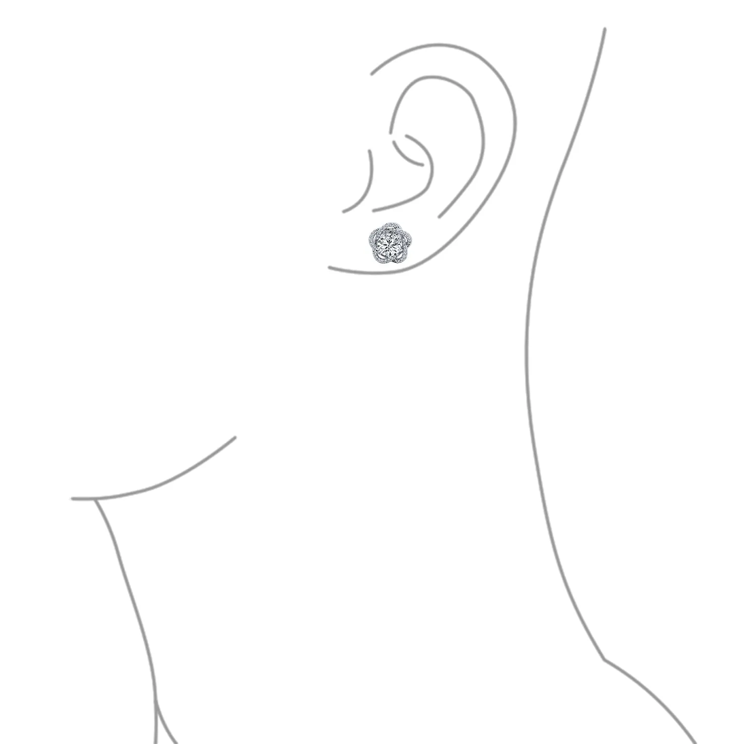 Bridal Rose CZ Flower Clip On Earrings Non Pierced Ears Silver Plated