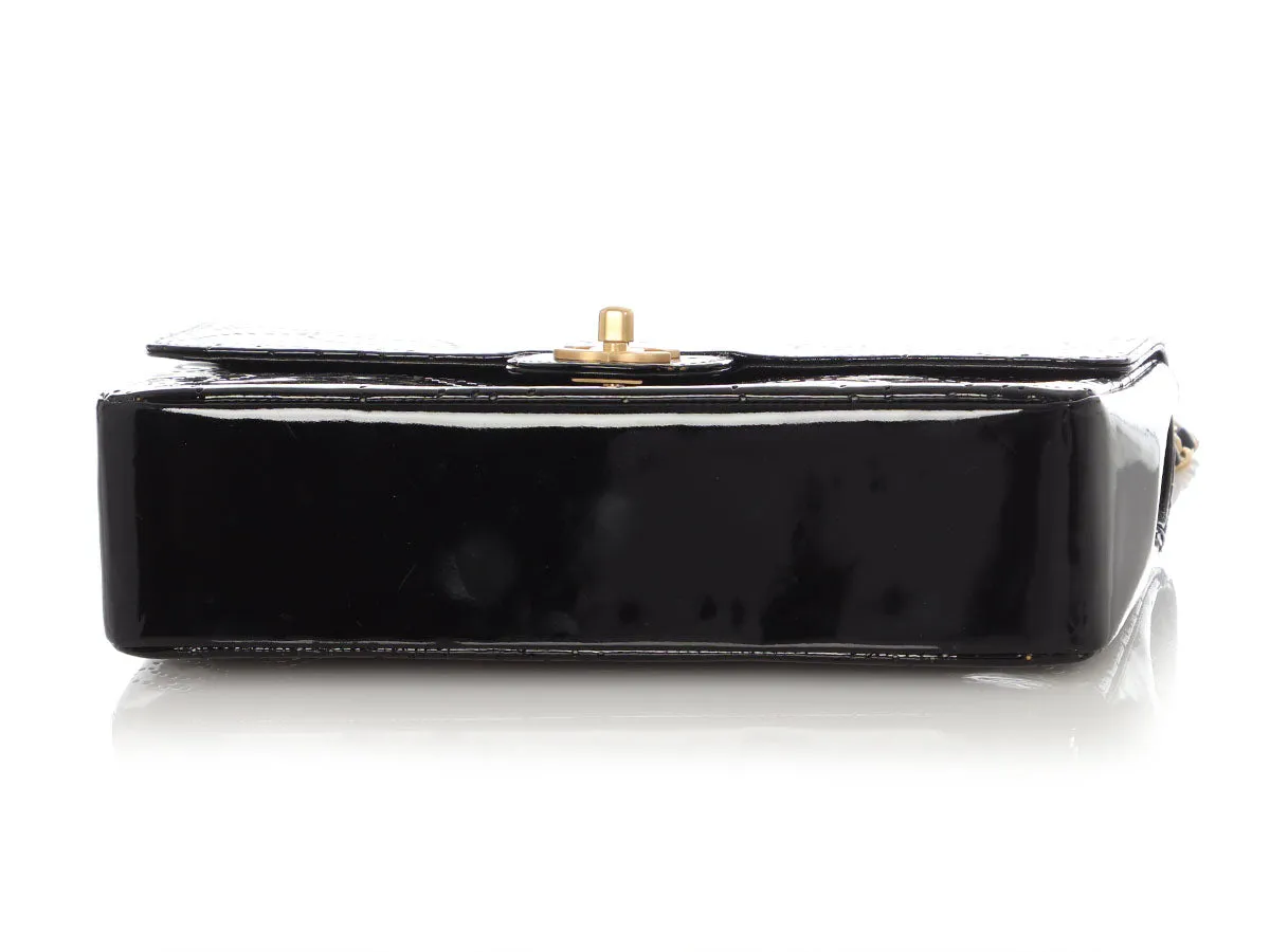 Chanel Vintage Black Perforated Patent Camellia Flap