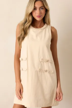 Chic Charm 100% Cotton Ecru Beige Mini Dress