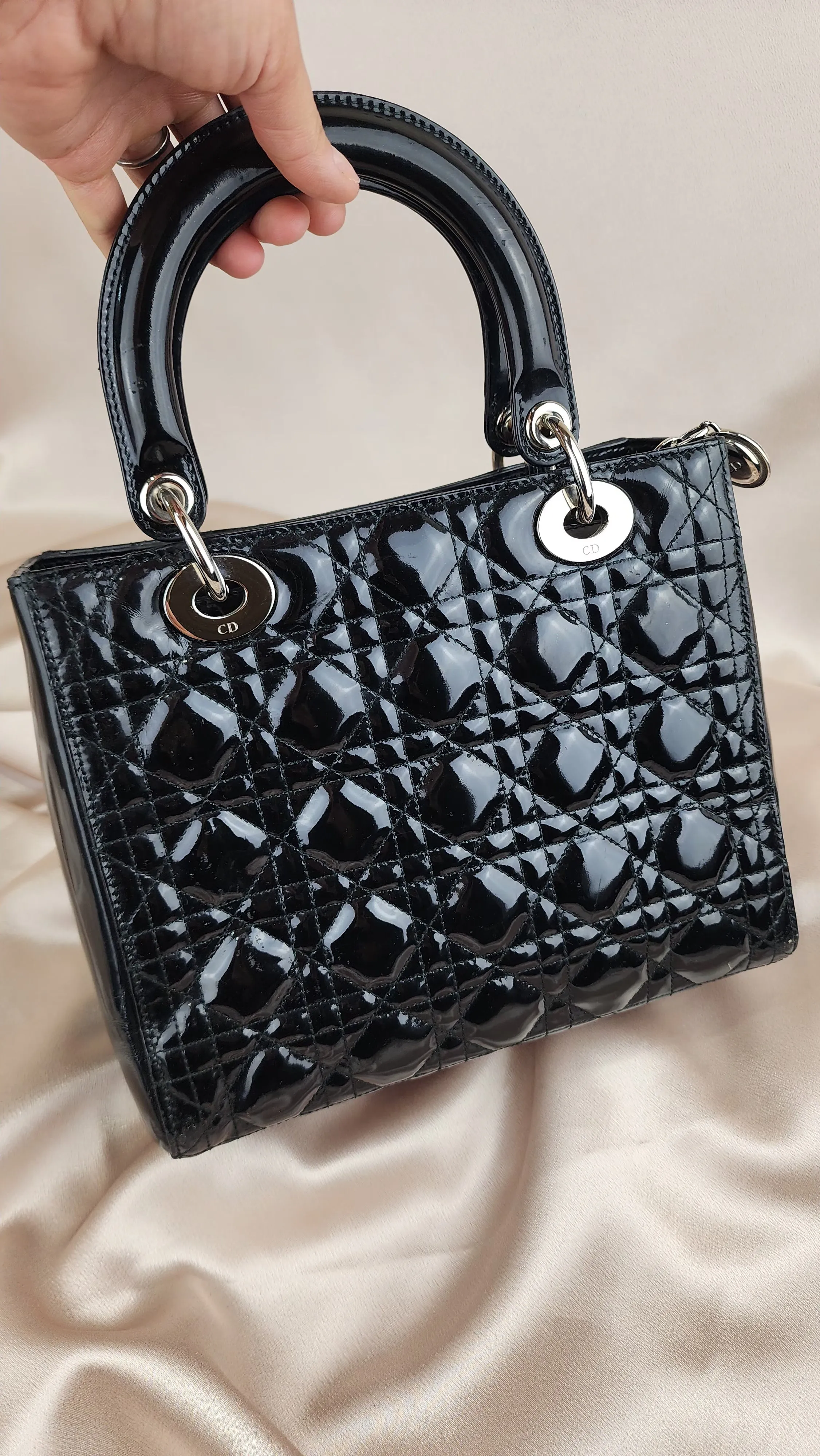 Christian Dior Medium Lady Dior Black Patent Leather - 841