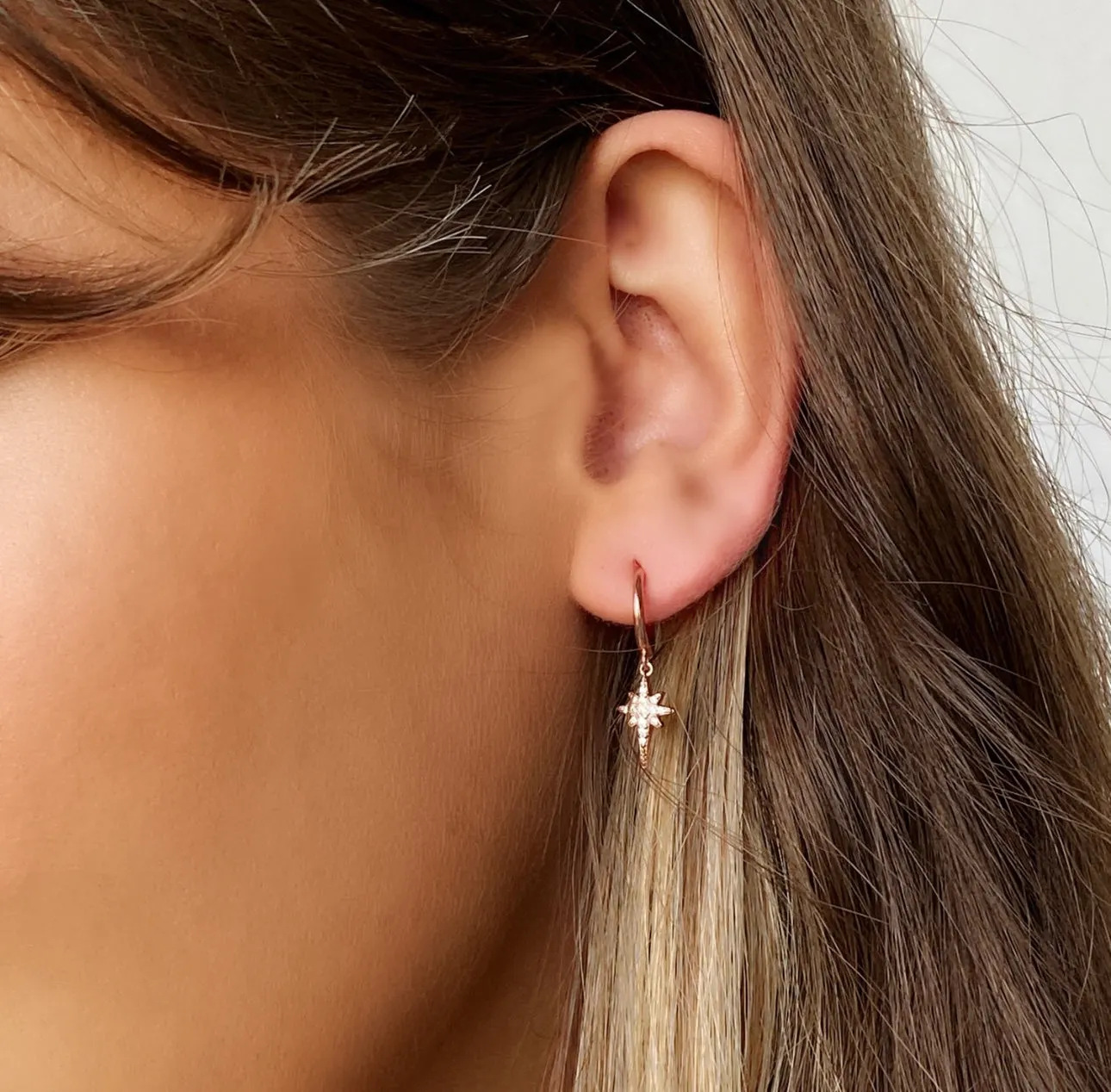 Cleo Crystal Rose Gold Huggie Earrings