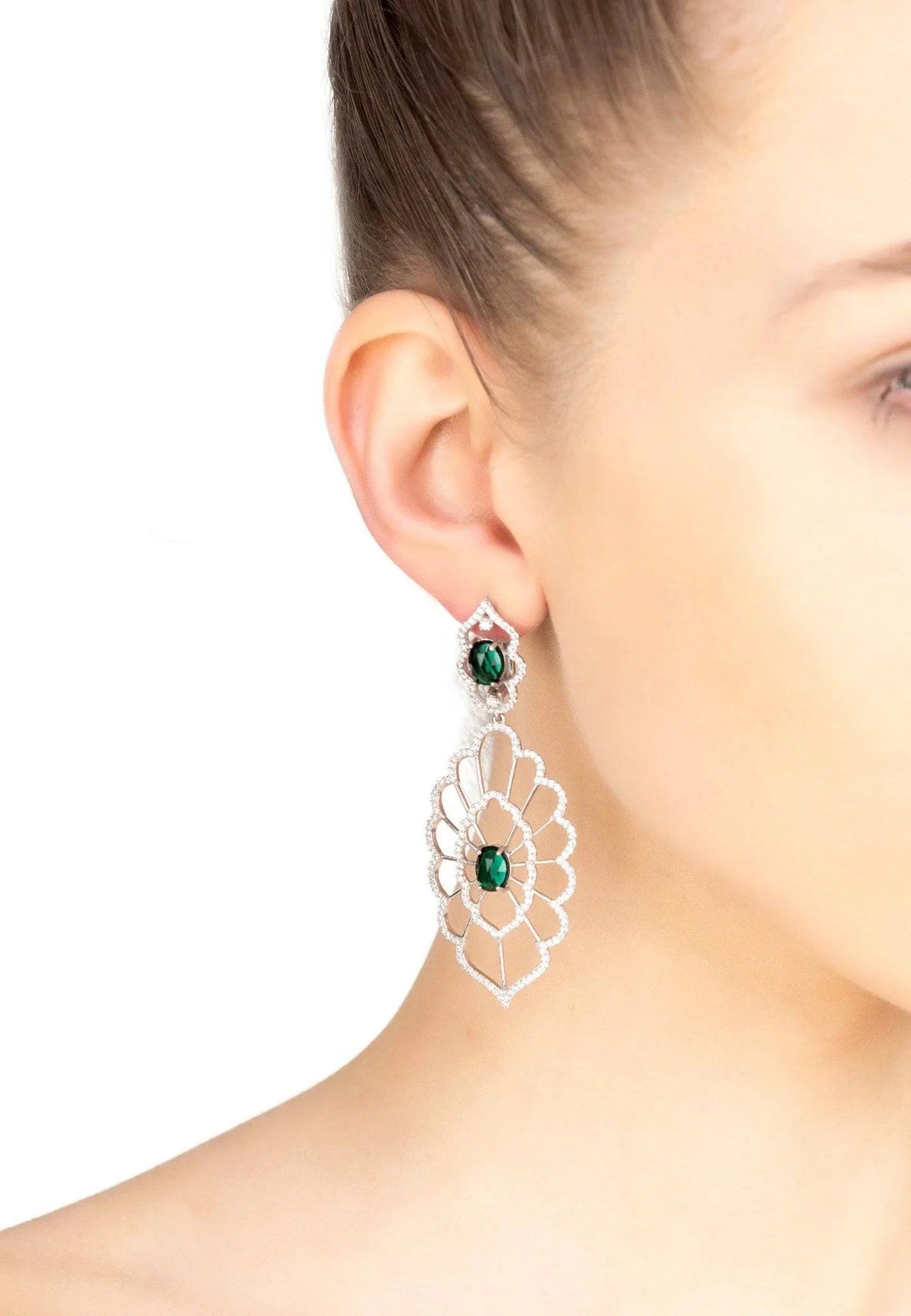 Countessa Earrings White Green Silver