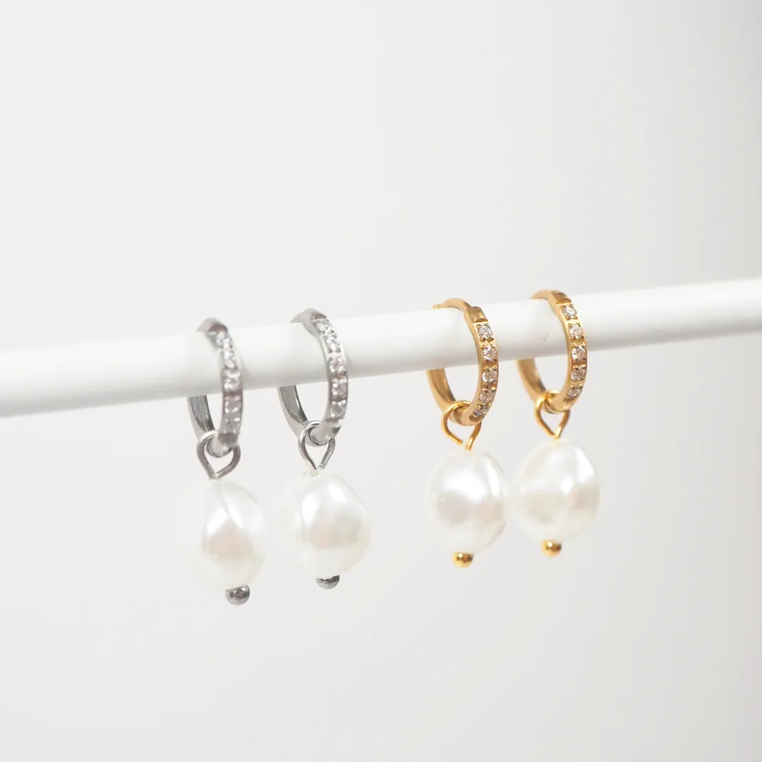 Cubic Zirconia Pearl Drop Hypoallergenic Huggie Earrings