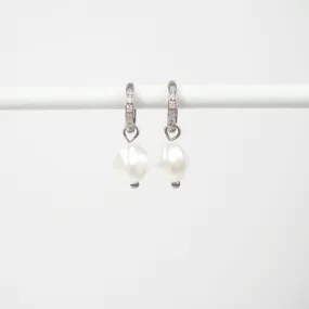 Cubic Zirconia Pearl Drop Hypoallergenic Huggie Earrings