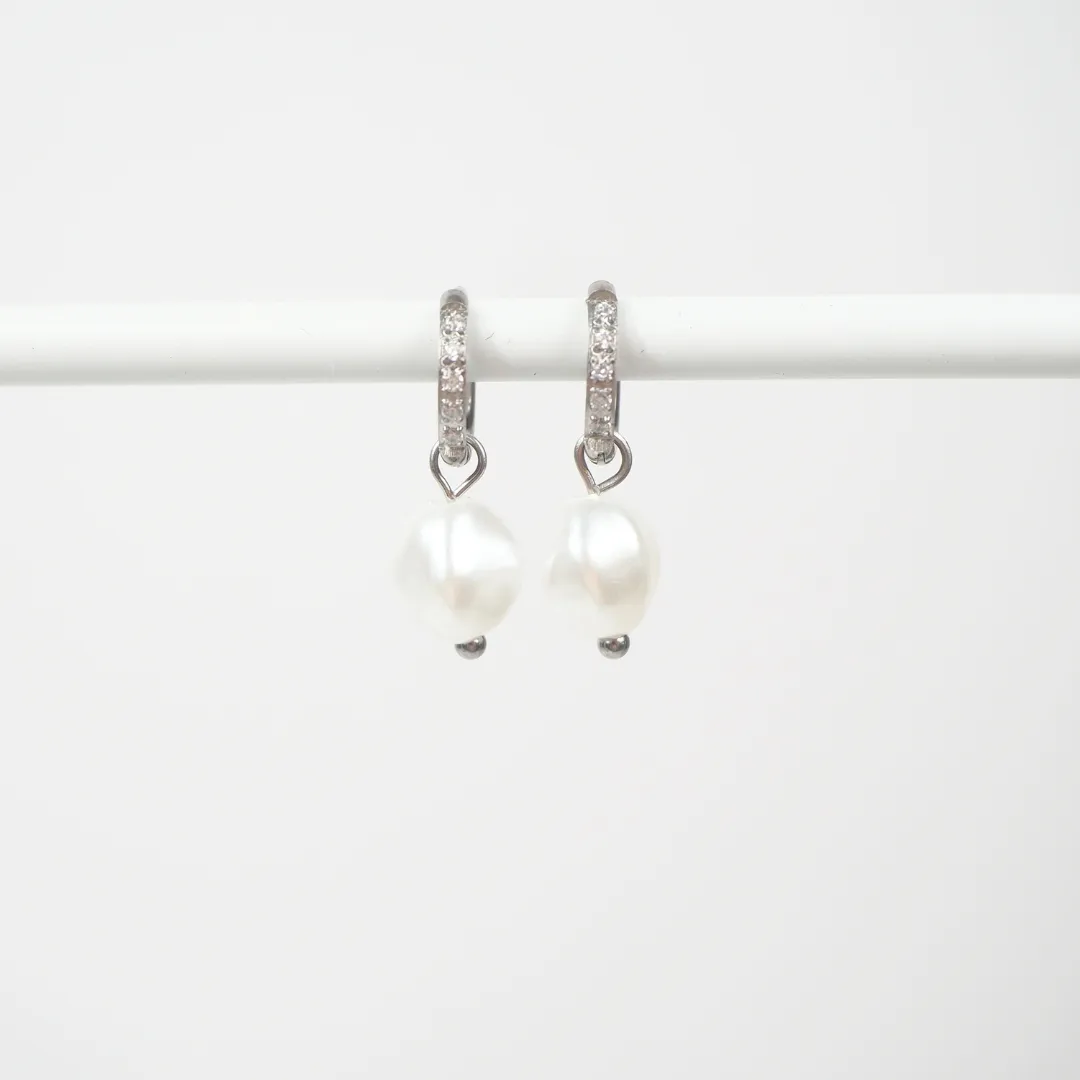 Cubic Zirconia Pearl Drop Hypoallergenic Huggie Earrings