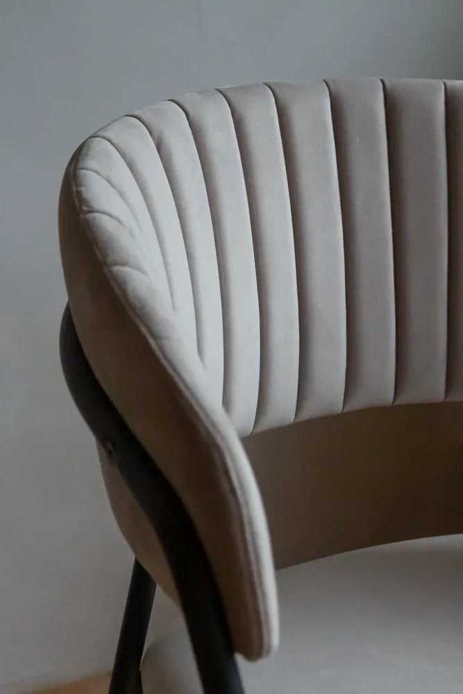 Curved Back Velvet Dining Chair In Mink Grey