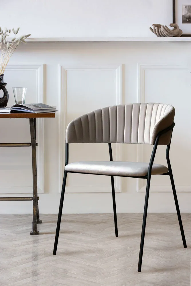 Curved Back Velvet Dining Chair In Mink Grey