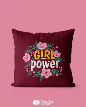 Cute Pillow Cover With Girl Power Text & Floral Design