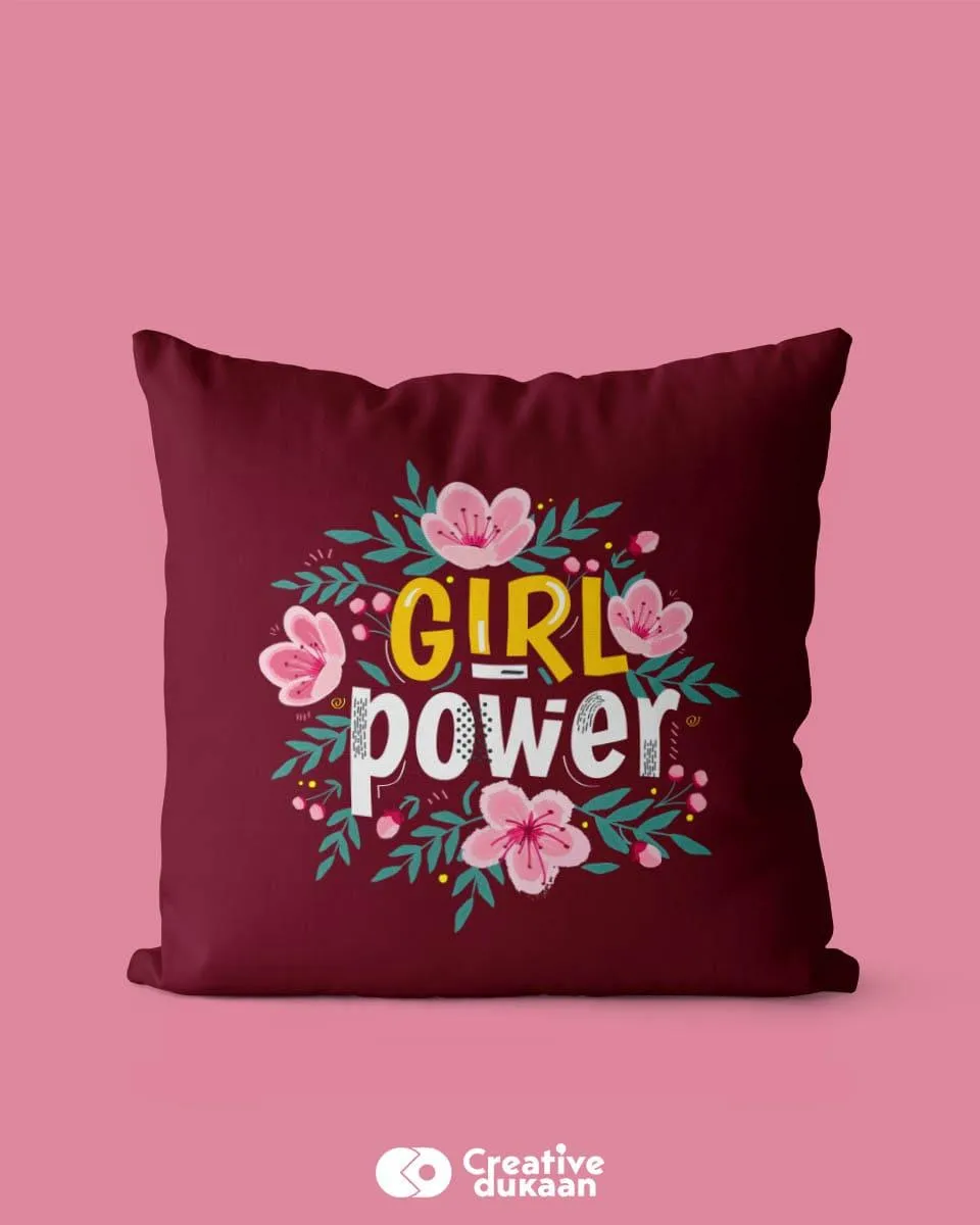 Cute Pillow Cover With Girl Power Text & Floral Design