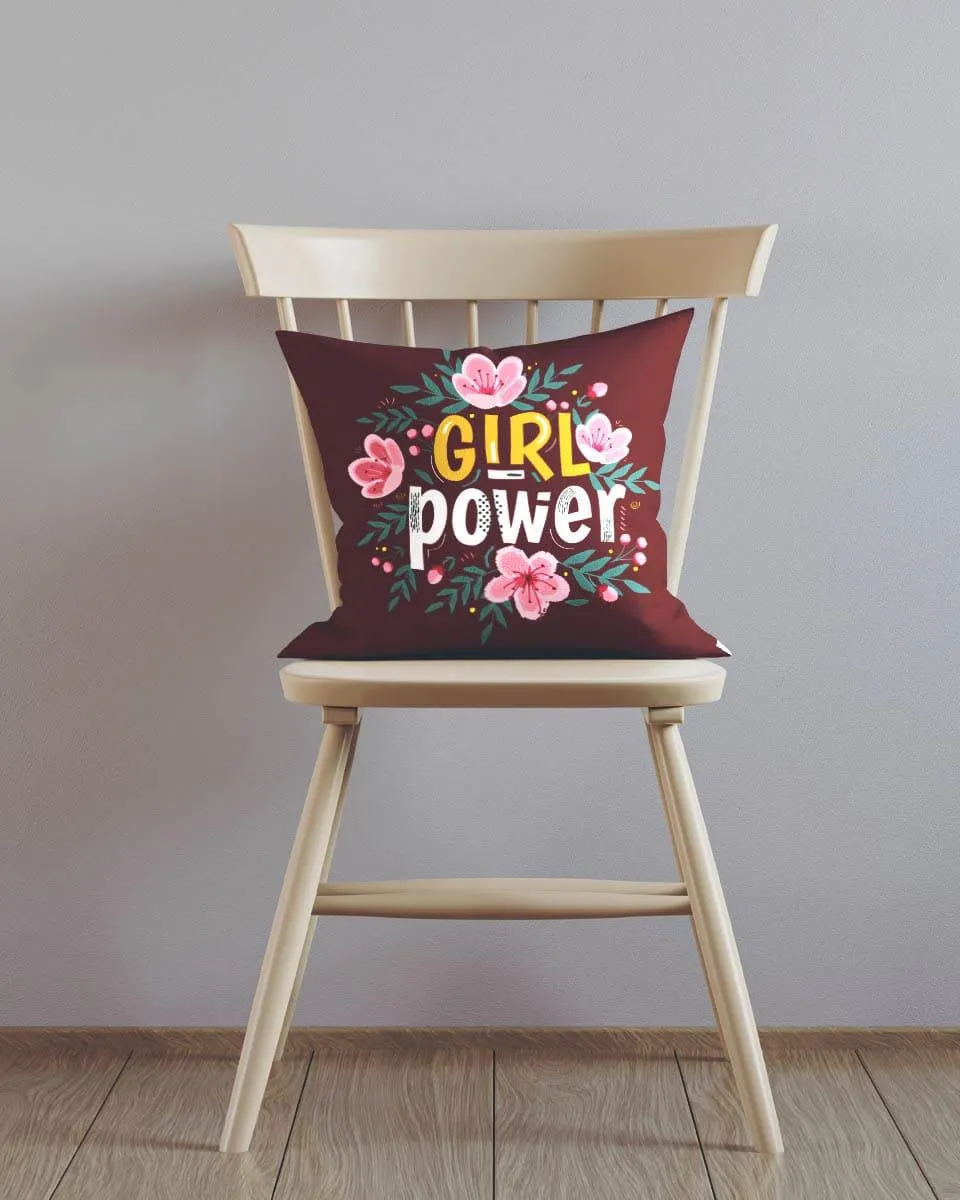 Cute Pillow Cover With Girl Power Text & Floral Design