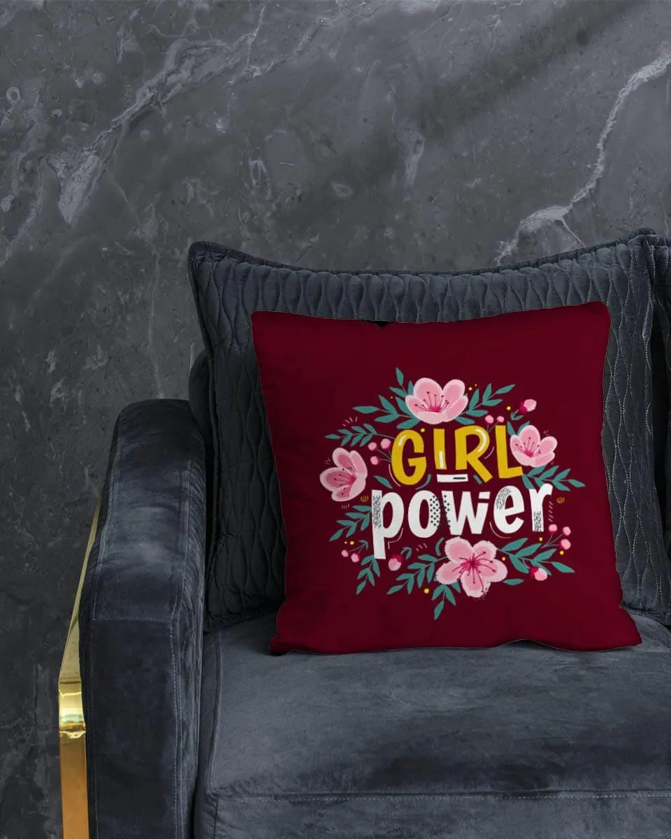 Cute Pillow Cover With Girl Power Text & Floral Design