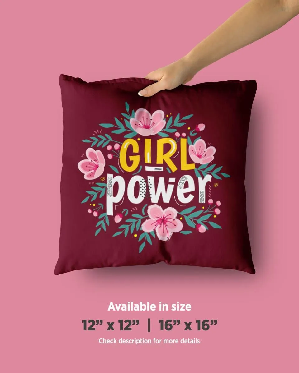 Cute Pillow Cover With Girl Power Text & Floral Design